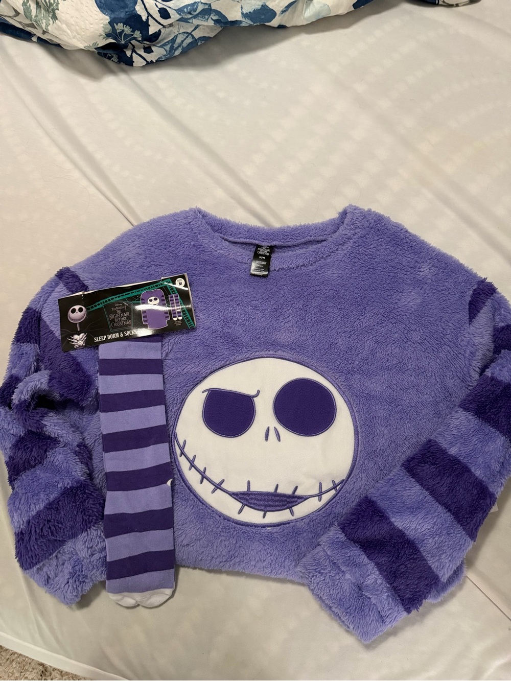 Purple Plush Jack Skellington Kids girls Sleep Gown with Striped socks medium